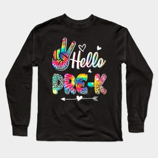 Hello Pre-K Tie Dye Leopard Graphic Back To School Teachers Long Sleeve T-Shirt